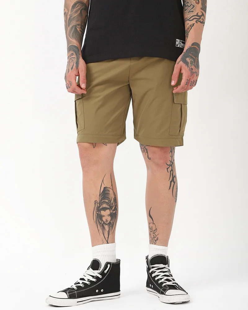 bewakoof Men's Khaki Zip-Off Convertible Cargo Pants